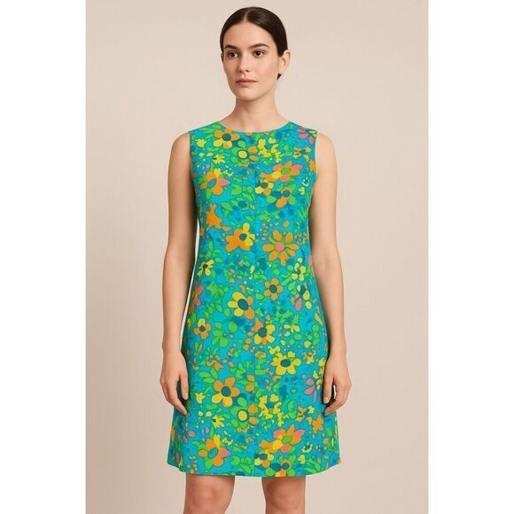 Sears Dresses & Skirts - Sears Retro Vintage Floral‎ Shift Dress Blue Multi Size S